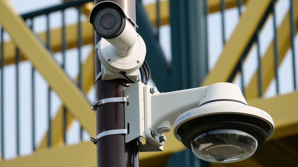 Surveillance cameras mounted on a pole